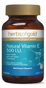 Natural Vitamin E 500iu 50 Caps Herbs of Gold 