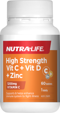 High Strength Vit C + Vit D + Zinc 60 Tabs Nutra-Life