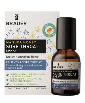 Manuka Honey Sore Throat Spray 20ml Brauer 