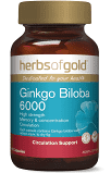 Ginkgo Biloba 6000 60 Veg Caps Herbs of Gold