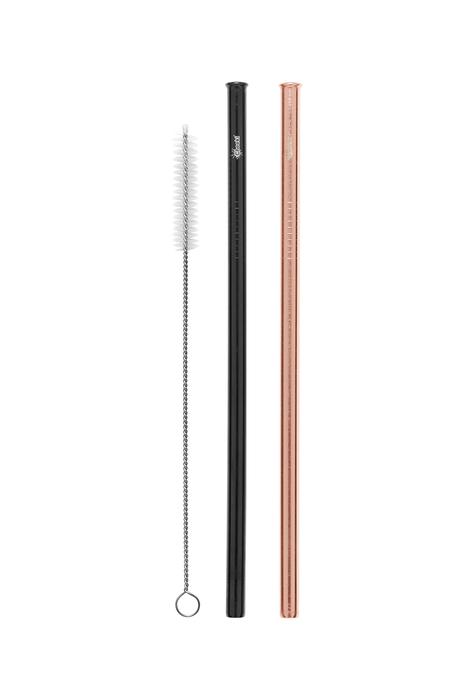 2 Pack Straight Stainless Steel Straws - Rose Gold, Black & Cleaning Brush Cheeki