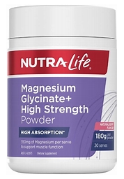 Magnesium Glycinate+ High Strength Powder Berry 180gm Nutra-Life